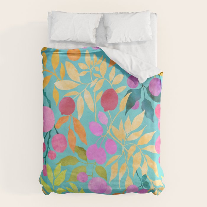 Exotic Fruit Garden Tropical Summer Foliage And Fruit Turquoise Duvet Cover Gallery Image 1