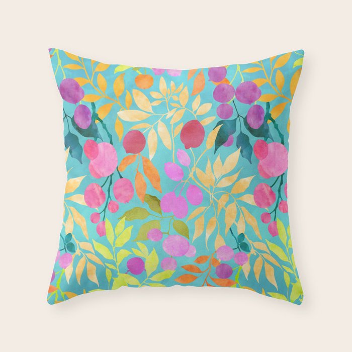 Exotic Fruit Garden Tropical Summer Foliage And Fruit Turquoise Throw Pillow Gallery Image 6