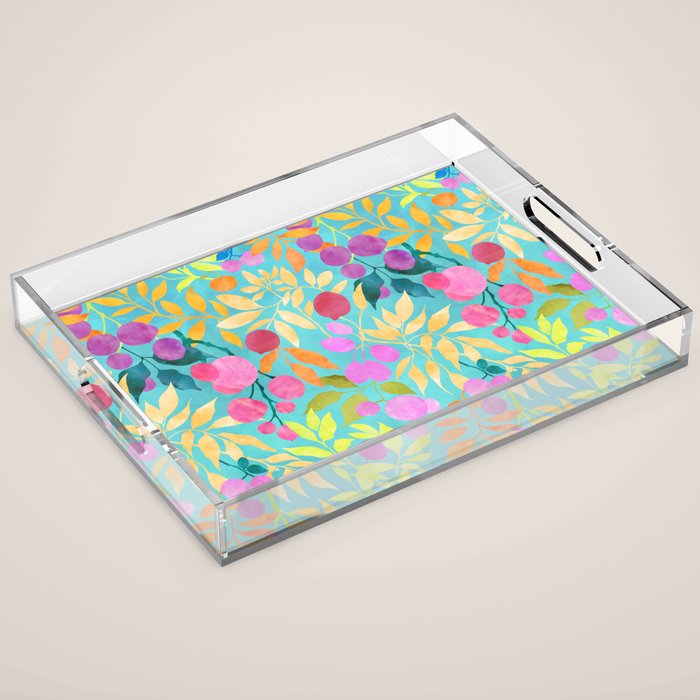 Exotic Fruit Garden Tropical Summer Foliage And Fruit Turquoise Acrylic Tray Gallery Image 1