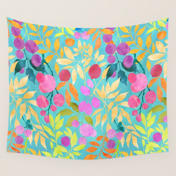 Exotic Fruit Garden Tropical Summer Foliage And Fruit Turquoise Wall Tapestry Gallery Image 4