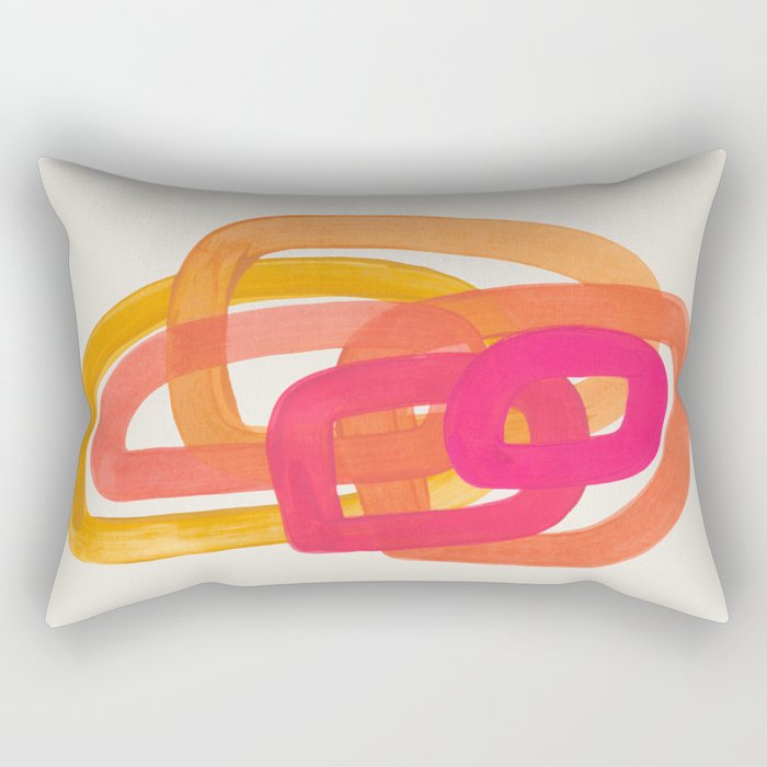 Funky Retro 70's Style Pattern Orange Pink Greindent Striped Circles Mid Century Colorful Pop Art Rectangular Pillow Gallery Image 2