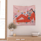 Modern Woman with Flowers Wall Tapestry Gallery Image 2