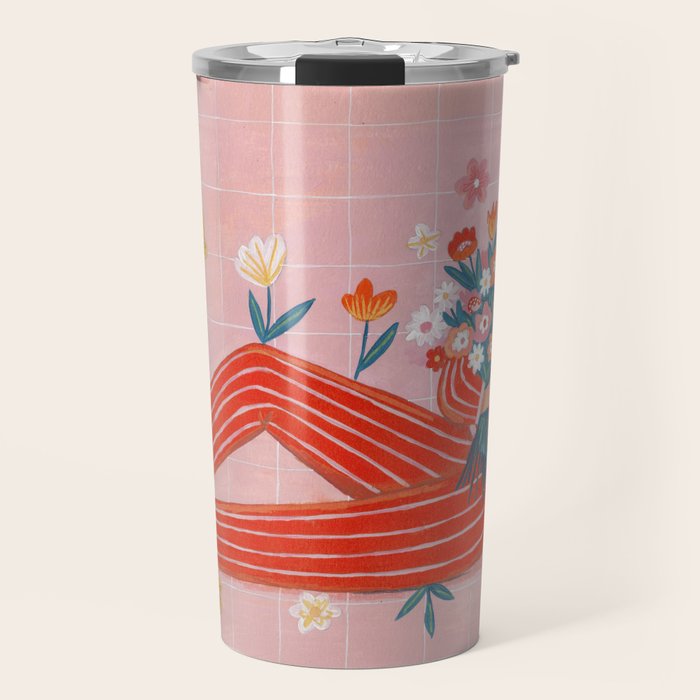 Modern Woman with Flowers Travel Mug Gallery Image 1