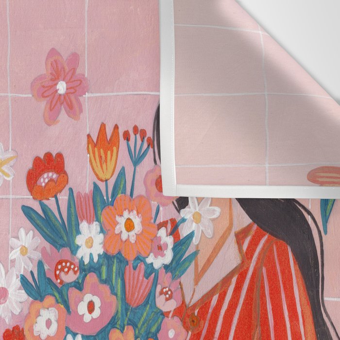 Modern Woman with Flowers Wall Tapestry Gallery Image 3