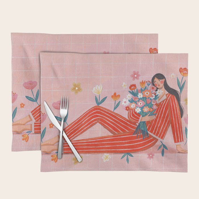 Modern Woman with Flowers Placemat Gallery Image 1