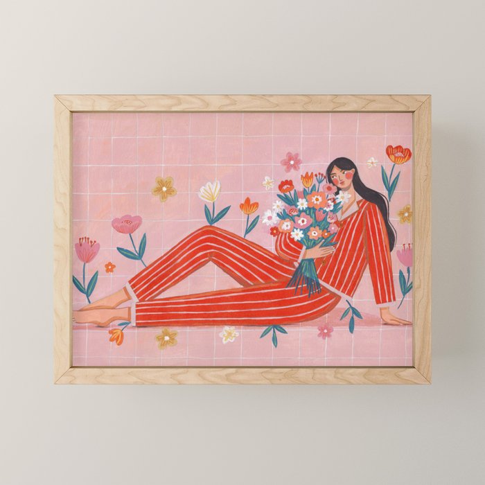 Modern Woman with Flowers Mini Art Print Gallery Image 1