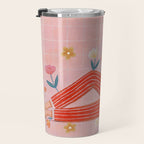 Modern Woman with Flowers Travel Mug Gallery Image 3