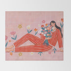 Modern Woman with Flowers Throw Blanket Gallery Image 2