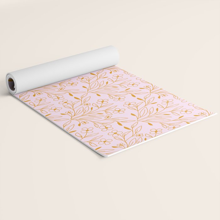 Playful Doodled Blooms Pattern - Pink and Gold Yoga Mat Gallery Image 2