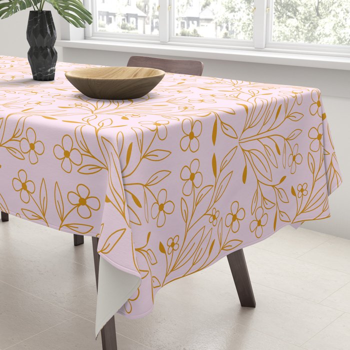 Playful Doodled Blooms Pattern - Pink and Gold Tablecloth Gallery Image 3