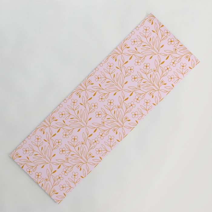 Playful Doodled Blooms Pattern - Pink and Gold Yoga Mat Gallery Image 1