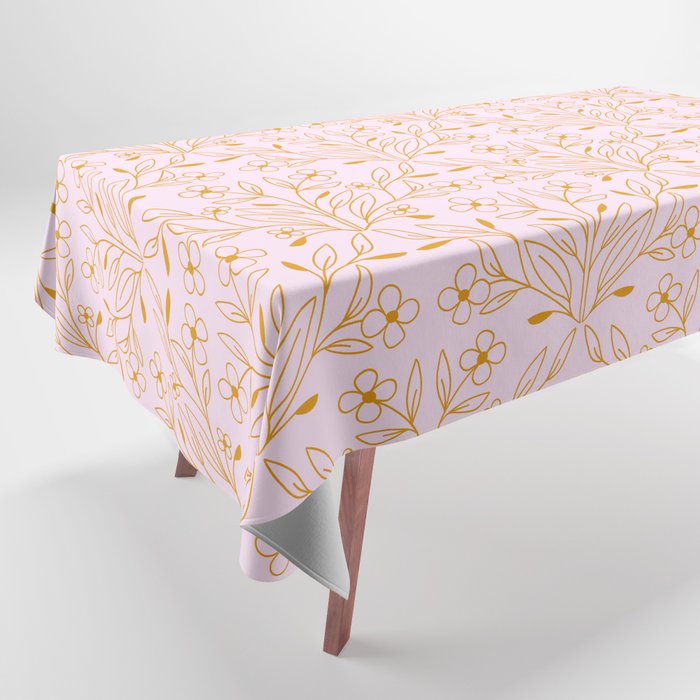 Playful Doodled Blooms Pattern - Pink and Gold Tablecloth Gallery Image 1