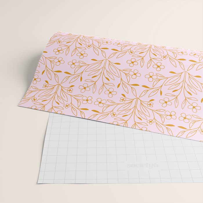 Playful Doodled Blooms Pattern - Pink and Gold Wrapping Paper Gallery Image 2