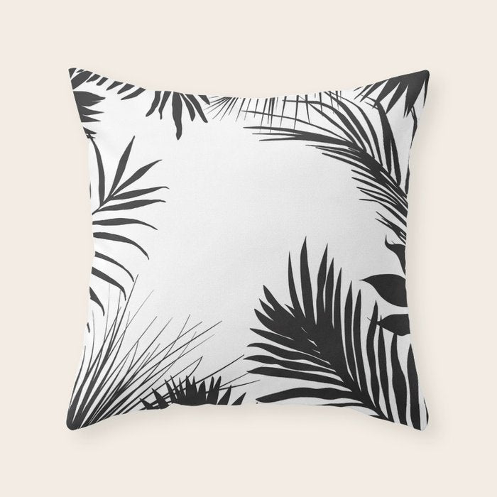 Black And White Palm Leaves Throw Pillow Gallery Image 1