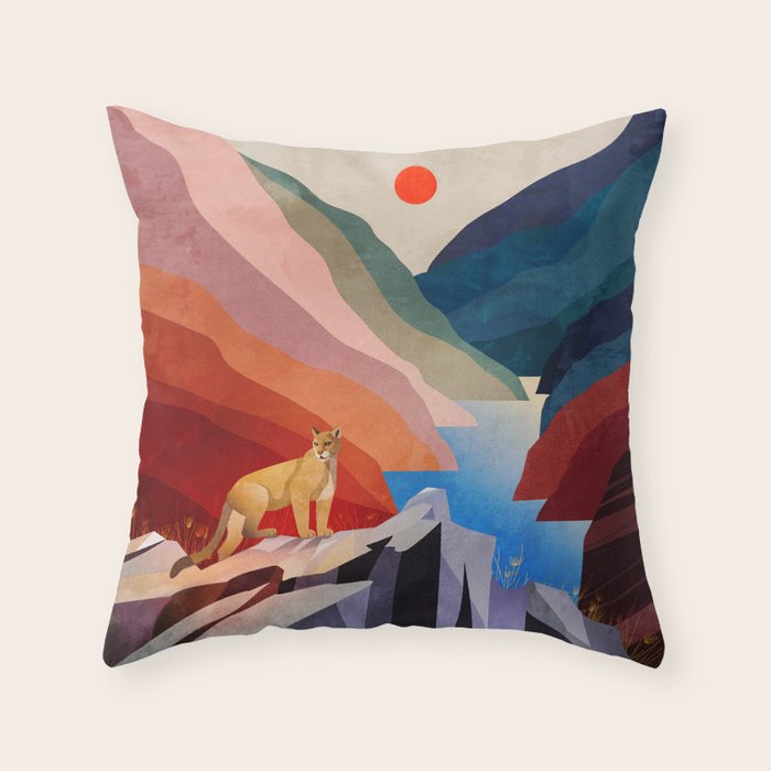 Mountain lion standing on a rock Throw Pillow Gallery Image 1