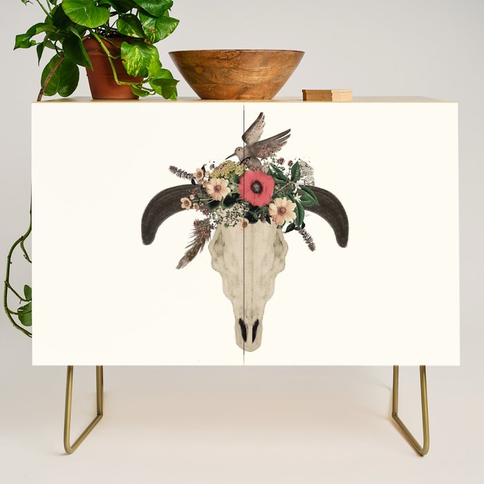 cow skull flowers Credenza Gallery Image 1