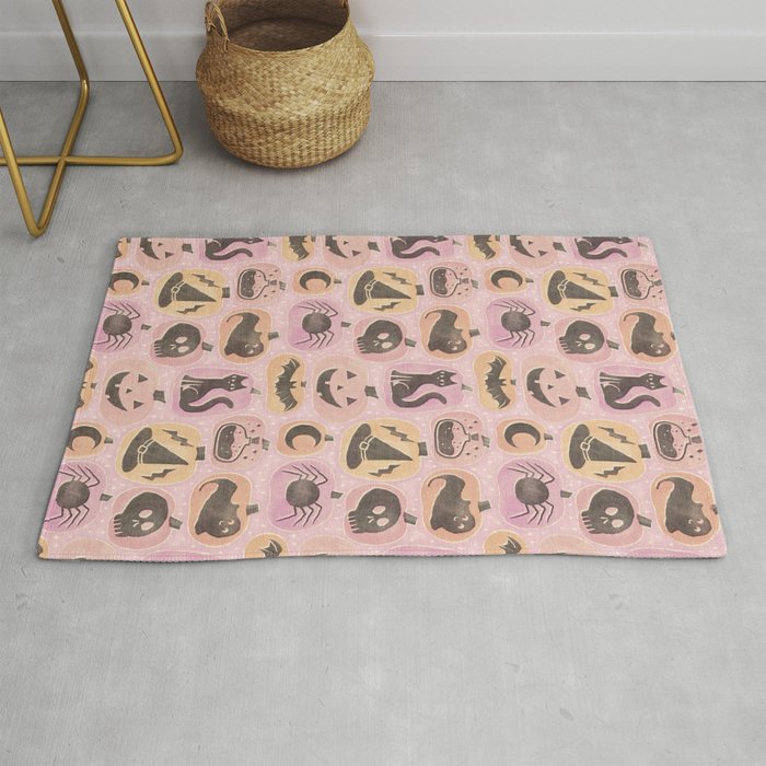 Halloween Pumpkins - vintage pink and black  Rug Gallery Image 1