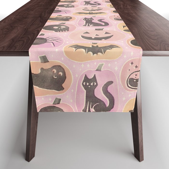 Halloween Pumpkins - vintage pink and black  Table Runner Gallery Image 1