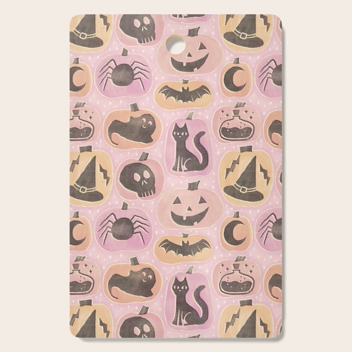 Halloween Pumpkins - vintage pink and black  Cutting Board Gallery Image 1