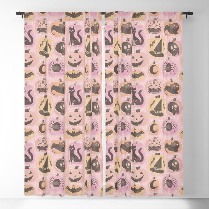 Halloween Pumpkins - vintage pink and black  Window Curtain Gallery Image 5