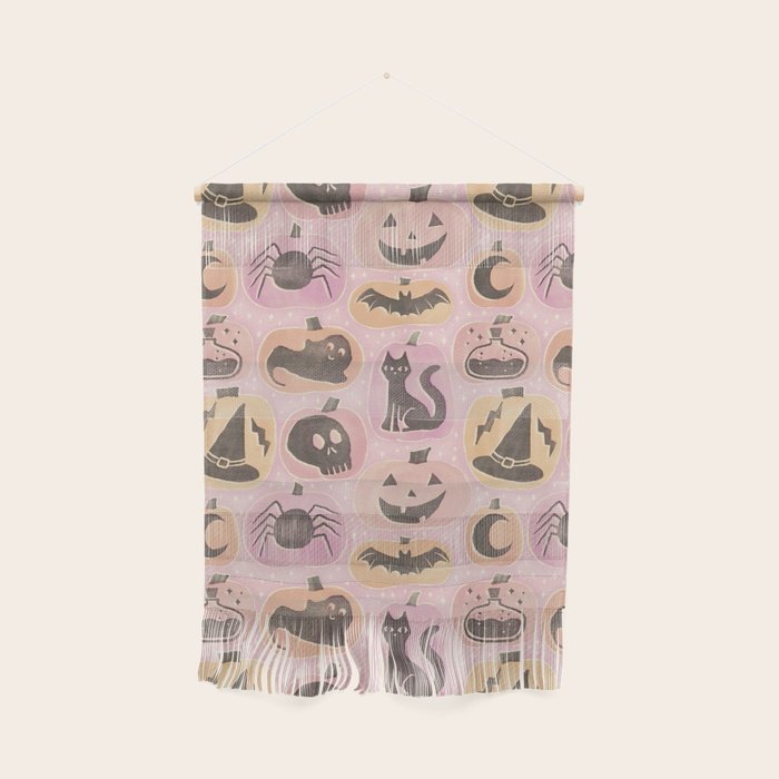 Halloween Pumpkins - vintage pink and black  Wall Hanging Gallery Image 1