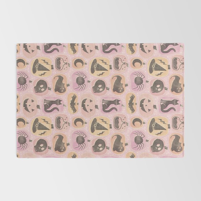 Halloween Pumpkins - vintage pink and black  Rug Gallery Image 2