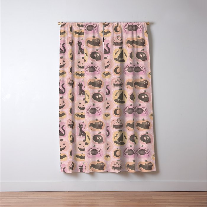 Halloween Pumpkins - vintage pink and black  Window Curtain Gallery Image 3