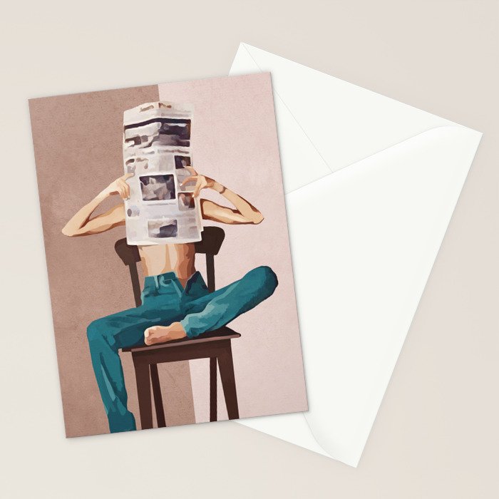 Woman Reading Newspaper Stationery Card Gallery Image 2