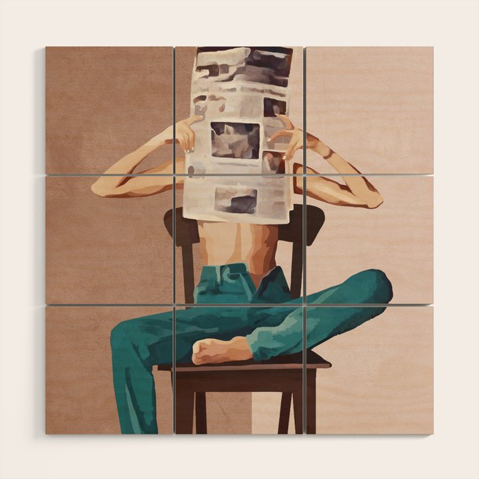 Woman Reading Newspaper Wood Wall Art Gallery Image 1