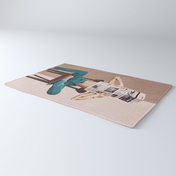 Woman Reading Newspaper Rug Gallery Image 3