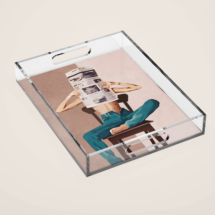 Woman Reading Newspaper Acrylic Tray Gallery Image 1