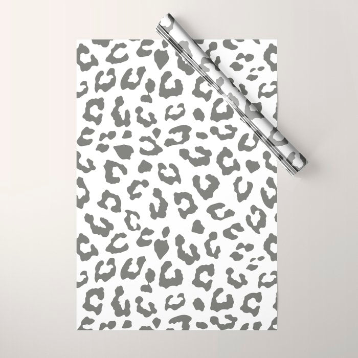Safari Leopard Print - Grey & White Wrapping Paper Gallery Image 1
