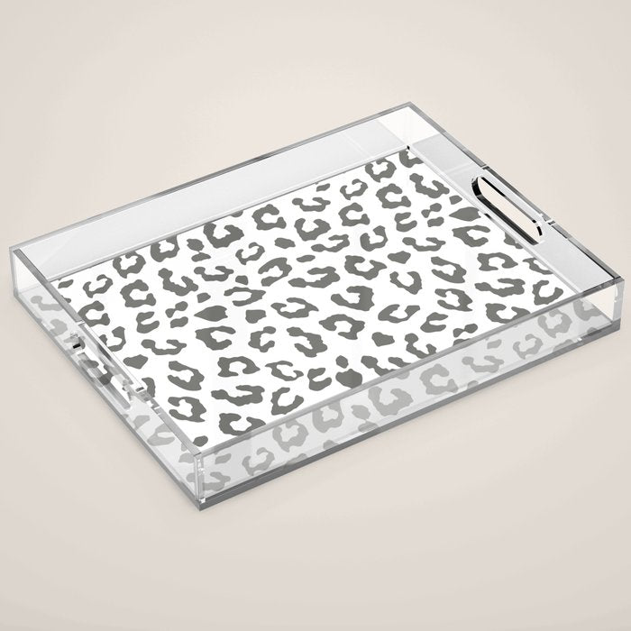 Safari Leopard Print - Grey & White Acrylic Tray Gallery Image 1