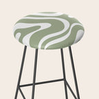 Modern Retro Liquid Swirl Abstract Pattern in Muted Sage Green and White Stool Gallery Image 2