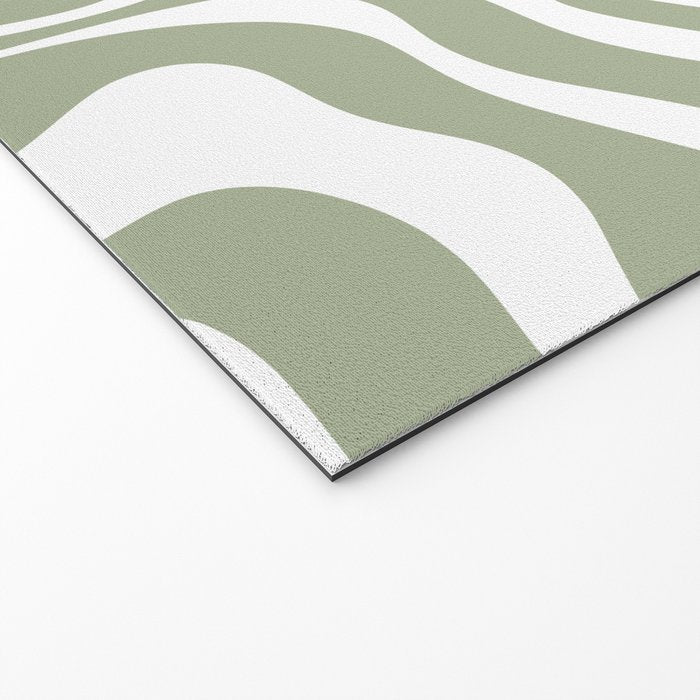 Modern Retro Liquid Swirl Abstract Pattern in Muted Sage Green and White Welcome Mat Gallery Image 2