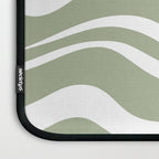 Modern Retro Liquid Swirl Abstract Pattern in Muted Sage Green and White Laptop Sleeve Gallery Image 3