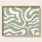 Modern Retro Liquid Swirl Abstract Pattern in Muted Sage Green and White Serving Tray Gallery Image 1