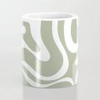 Modern Retro Liquid Swirl Abstract Pattern in Muted Sage Green and White Coffee Mug Gallery Image 4