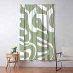 Modern Retro Liquid Swirl Abstract Pattern in Muted Sage Green and White Window Curtain Gallery Image 5