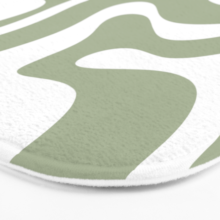 Modern Retro Liquid Swirl Abstract Pattern in Muted Sage Green and White Bath Mat Gallery Image 3