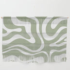 Modern Retro Liquid Swirl Abstract Pattern in Muted Sage Green and White Wall Hanging Gallery Image 1
