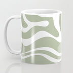 Modern Retro Liquid Swirl Abstract Pattern in Muted Sage Green and White Coffee Mug Gallery Image 3