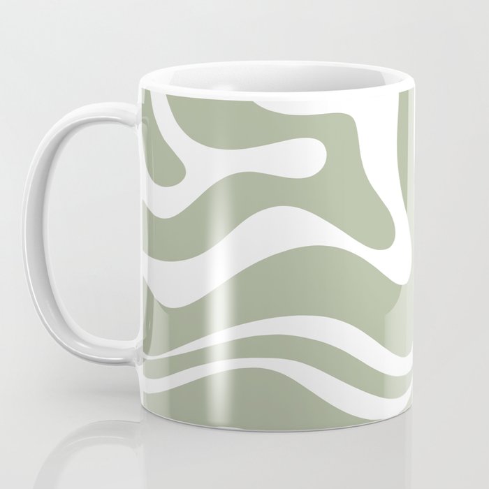 Modern Retro Liquid Swirl Abstract Pattern in Muted Sage Green and White Coffee Mug Gallery Image 3