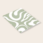 Modern Retro Liquid Swirl Abstract Pattern in Muted Sage Green and White Notebook Gallery Image 2