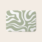 Modern Retro Liquid Swirl Abstract Pattern in Muted Sage Green and White Bath Mat Gallery Image 1