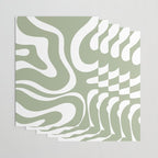 Modern Retro Liquid Swirl Abstract Pattern in Muted Sage Green and White Wrapping Paper Gallery Image 3
