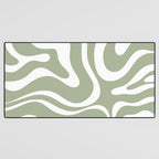 Modern Retro Liquid Swirl Abstract Pattern in Muted Sage Green and White Desk Mat Gallery Image 3