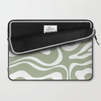 Modern Retro Liquid Swirl Abstract Pattern in Muted Sage Green and White Laptop Sleeve Gallery Image 2