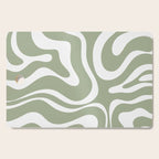 Modern Retro Liquid Swirl Abstract Pattern in Muted Sage Green and White Cutting Board Gallery Image 1