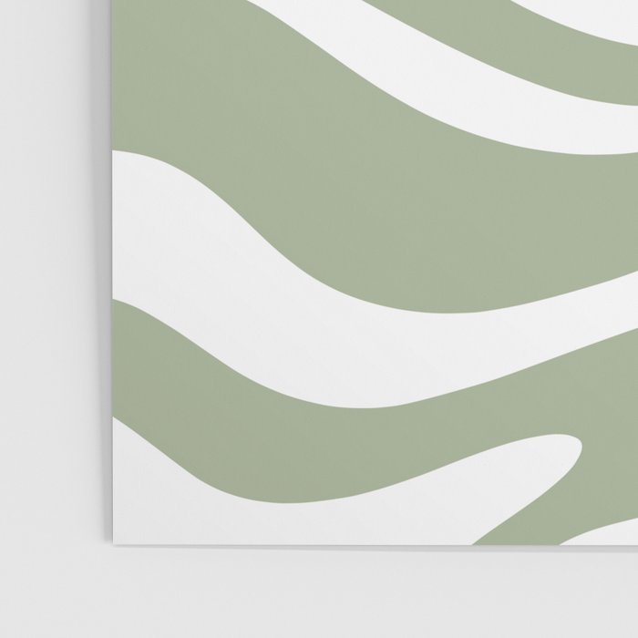 Modern Retro Liquid Swirl Abstract Pattern in Muted Sage Green and White Poster Gallery Image 3